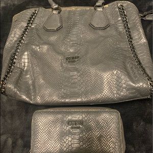 Guess silver metallic purse with matching wallet